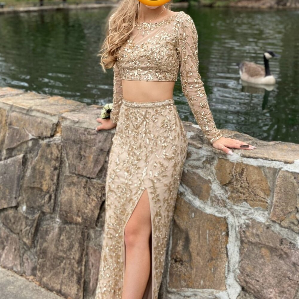 Sherri Hill Gold 2 Piece Prom Gown
